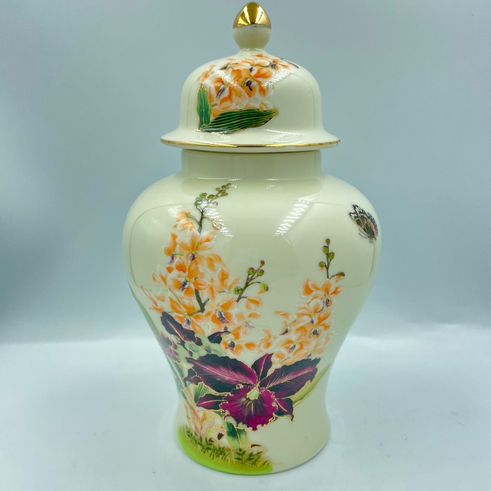 Toyo Vintage Ginger Jar Black Orchid Japanese Ceramic Vase With Lid Japan